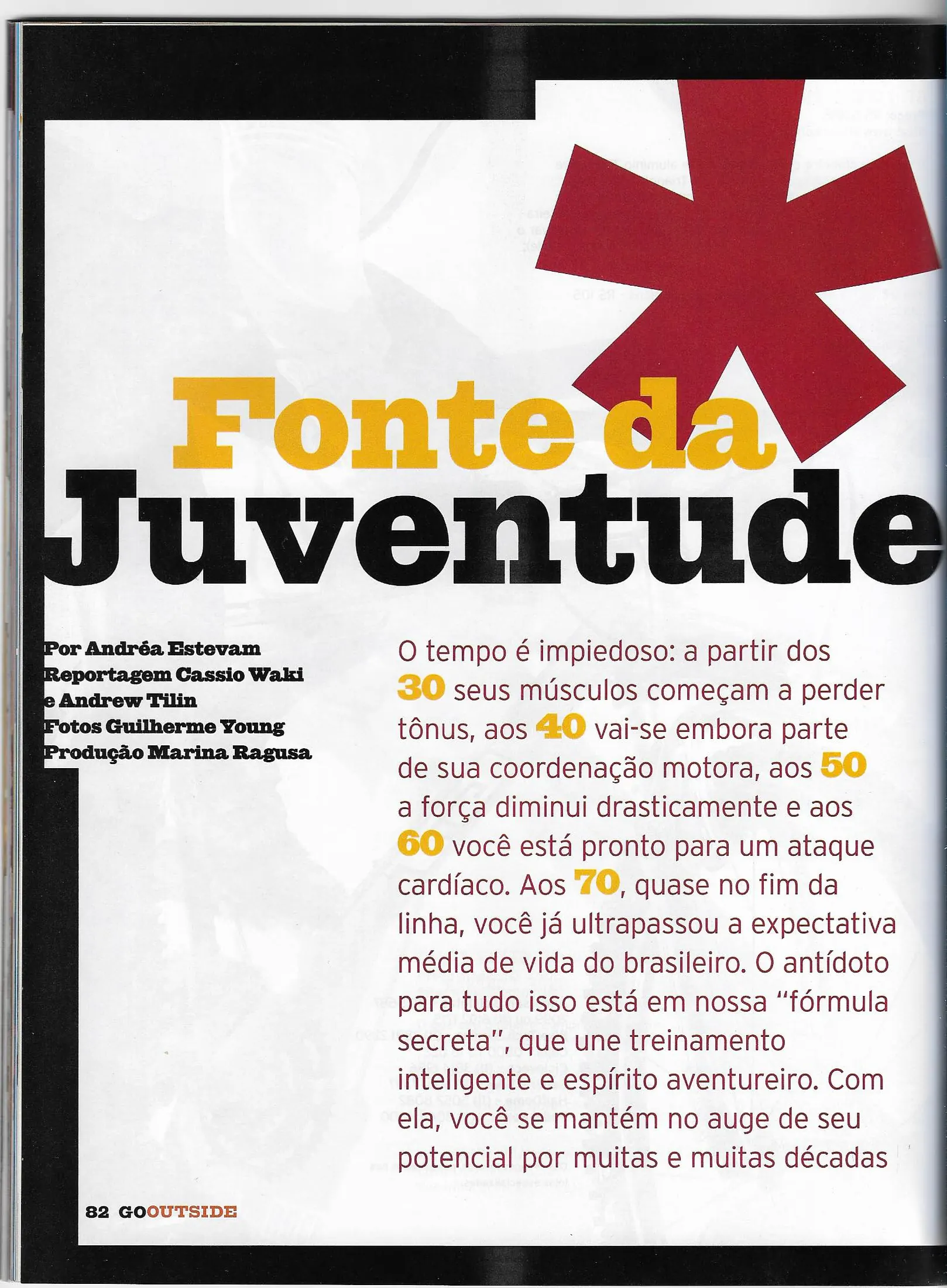 Página de abertura da reportagem Fonte da Juventude na revista Go Outside